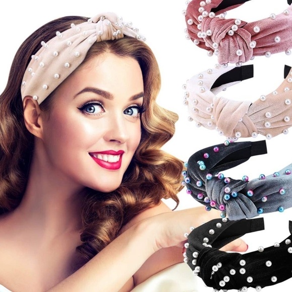 Fashion taupe brown velvet  pearl knot headband New - Picture 8 of 8